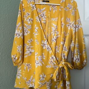 West Kei Yellow Floral Wrap Blouse